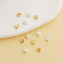 S925纯银隔珠镂空小铜钱扁珠手工DIY串珠手链项链钱币散珠配件