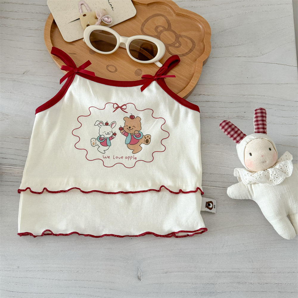 Xianning siete lindas tirantes de algodón de dibujos animados, tesoro femenino, camiseta corta para niños pequeños y medianos, chaleco sin mangas, t