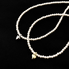 s925纯银爱心珍珠项链可拆卸吊坠心形锁骨链法式复古轻奢感