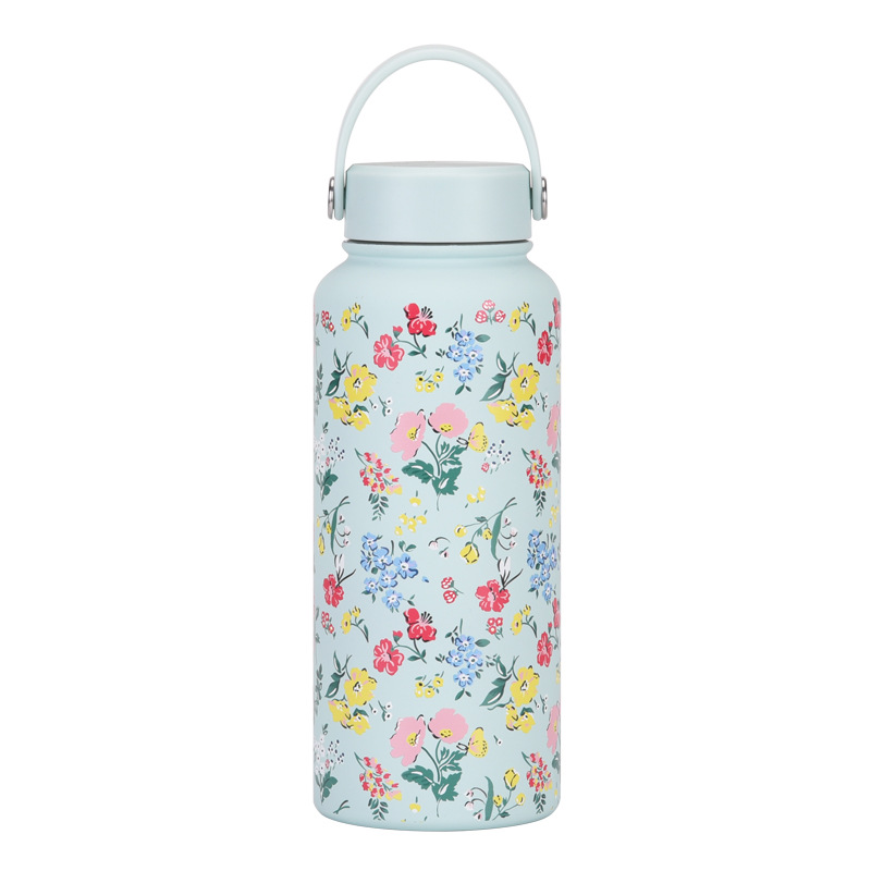 Nueva Botella de Agua Deportiva Aislada de 1 Litro, Boca Ancha, Portátil, al Vacío, para Exteriores, con Estampado, para Mujer, 2026