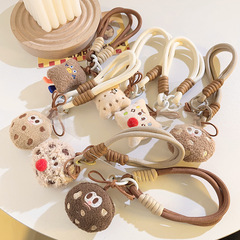 ins設計感圓形餅乾毛絨公仔鑰匙扣掛件通用手機殼ccd相機手機掛繩