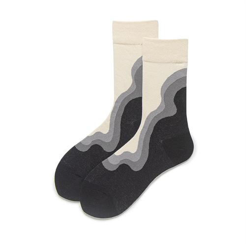 Men's Spring and Summer Couple Socks, Gradient Wave Cotton Long Socks, Ins Trendy Personality Ankle Socks for Men and Women