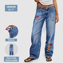 S 27316 Cartoon Embroidery Jeans ��ͨ����ţ�п� ŷ���羳