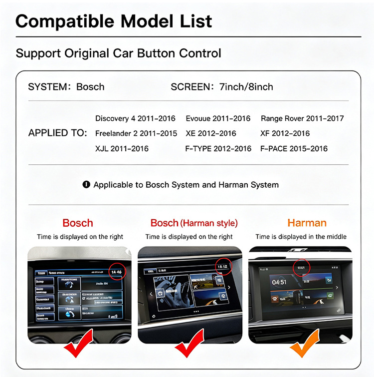 Suitable for Jaguar Land Rover wireless Apple Carplay Android Auto navigation Bosch Harman system