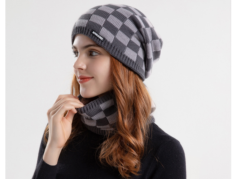 Winter hat bib set plus wool warm earmuffs woolen hat Europe and America cross-border women's knitted hat_voghion.com