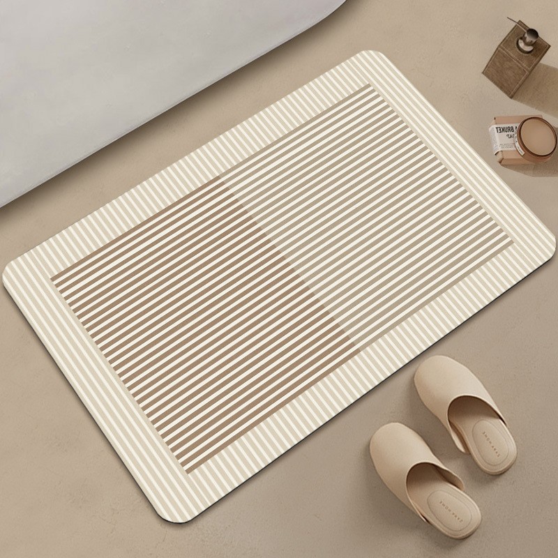 Japanese-style Striped Anti-slip Mat, Quick-drying, Water-absorbent, Soft Diatomite Floor Mat Home Bathroom Entrance,_voghion.com