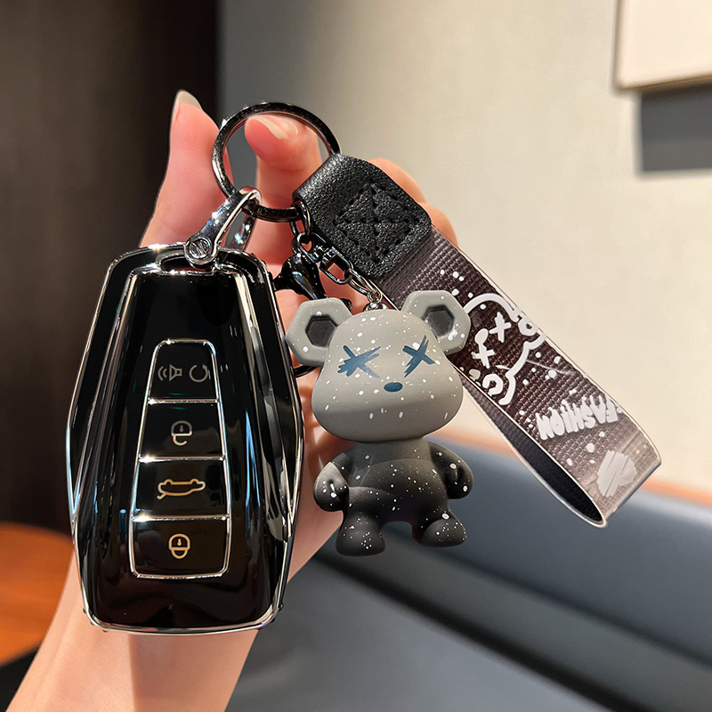 Geely D-스마트 4 키 [싱글 쉘 블랙] + 회색 폭력 곰 펜던트