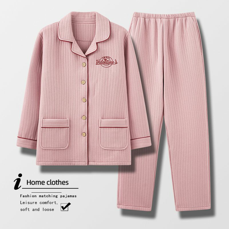 100% algodón capa intermedia de mediana edad y anciana madre pijamas de las mujeres de invierno flojo aire algodón engrosada homewear traje