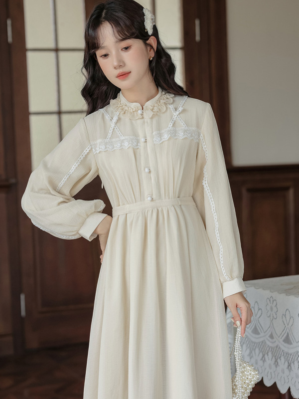 钉珠马甲叠穿连衣裙两件套女温柔优雅高腰少女感蕾丝拼接长裙套装|undefined