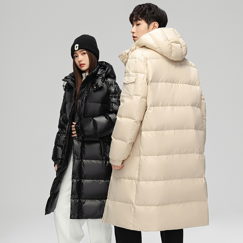 Chaqueta de plumón largo caliente estilo americano chaqueta de moda con capuchón suelta hombre explosión gruesa chaqueta de moda