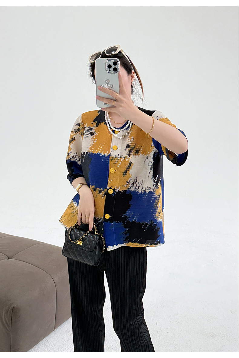 Áo khoác cardigan nữ họa tiết kẻ caro cổ tròn dáng rộng — hoa hồng đỏ chi tiết 10