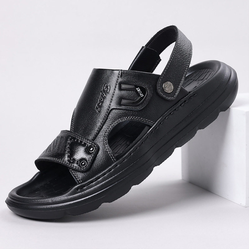 Dép sandal nam da bò lớp đầu hở ngón đế xốp gót 2,5 cm — Màu nâu, màu đen
