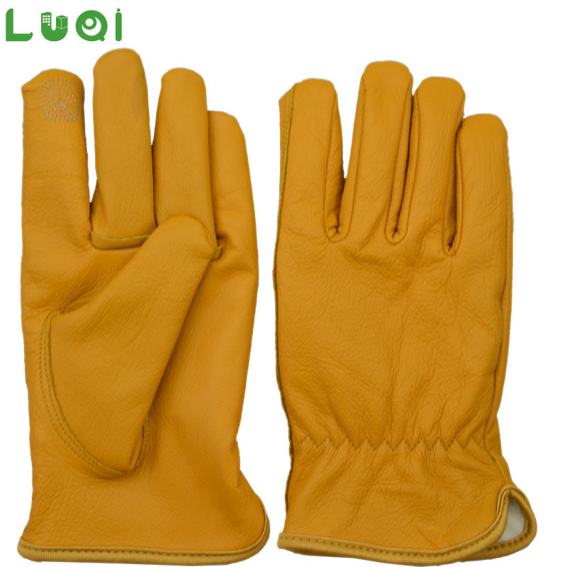 Cowhide Leather Gloves Warm Cotton Lined Touch Screen Cold and…