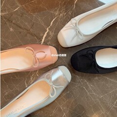 グレープママと同じスタイルのラウンドトゥの浅い口のリボン付きフットショーツフラットバレエシューズ女性用シルクシングルシューズ春と秋