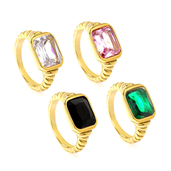 Retro fashionable rectangular geometric brand ring stainless steel