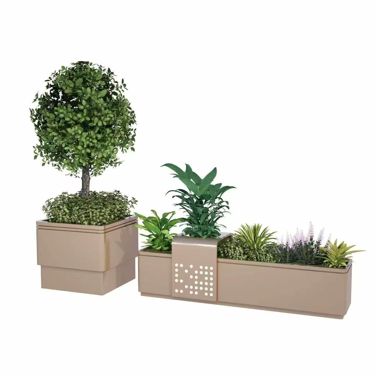 Galvanized Stainless Steel Outdoor Flower Box Combination Flower Bed Outdoor Commercial Street Municipal Partition Flower Trough Stainless Steel Flower Box