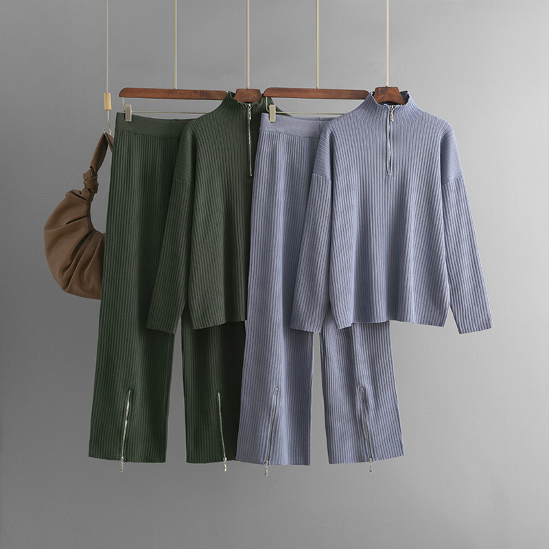 910g Weight Long Sleeve Sleeve Length knit Fabric Type Pant Co-ord Set Sets Type 2 Pieces Set Quantity Daily Occasion Turtleneck Neckline Regular Fit Fit Type Solid Color Pattern Spring, Autumn Season Women's Gender Zipper Design Simple Style Style Daily Women's Simple Style Solid Color Knit Zipper Pant Co-ord Set Pants Sets 1