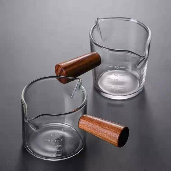 Transparent glass with scale small milk cup side wooden handle mini…