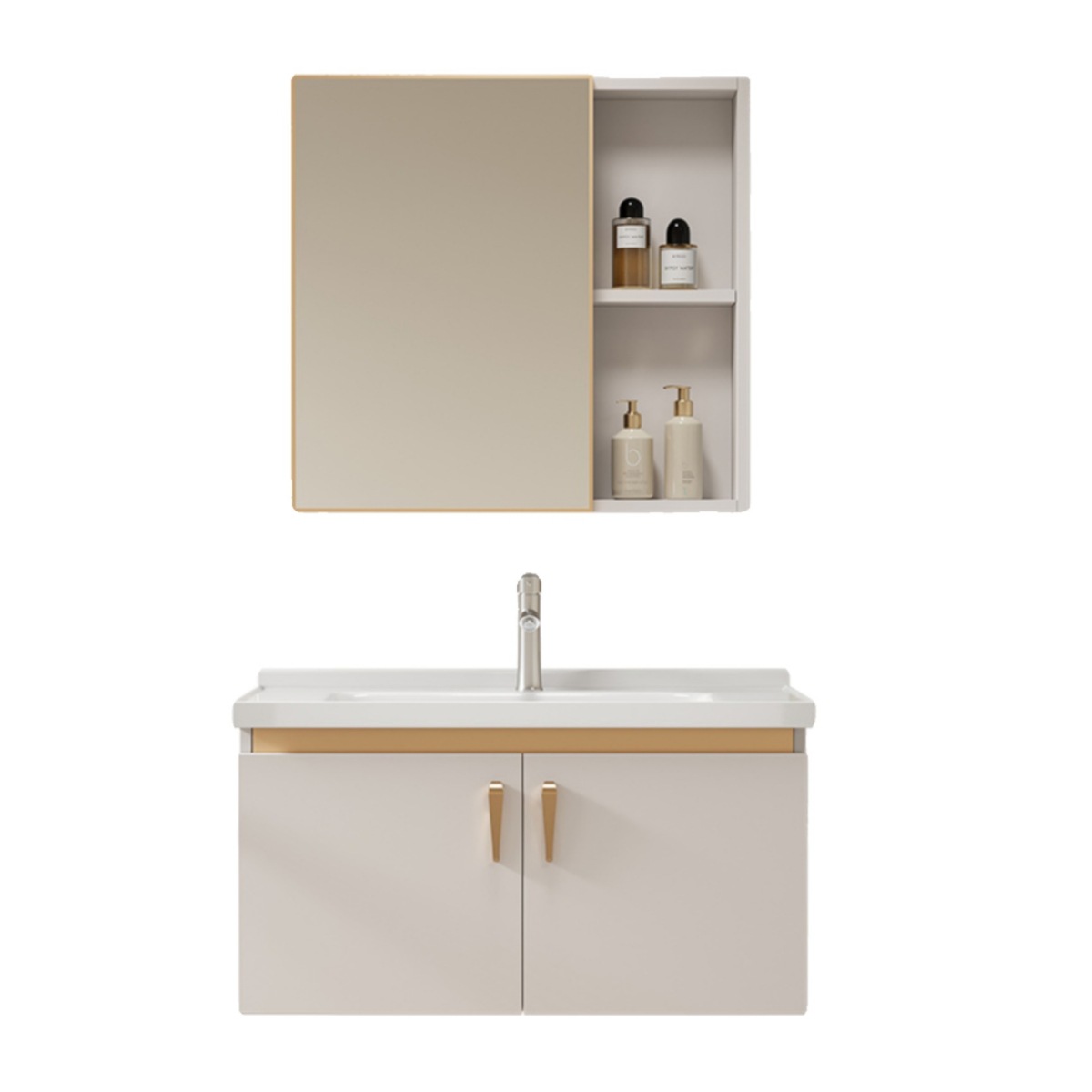 Baño tipo pared tipo pequeño gabinete de baño grueso combinación integral lavabo de cerámica lavabo gabinete lavabo