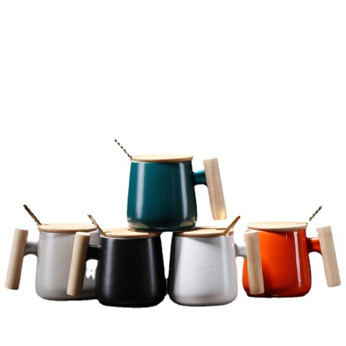 Nordic wooden-handled 1314 ceramic mug artistic coffee cup water cup holiday event souvenir gift with logo printed