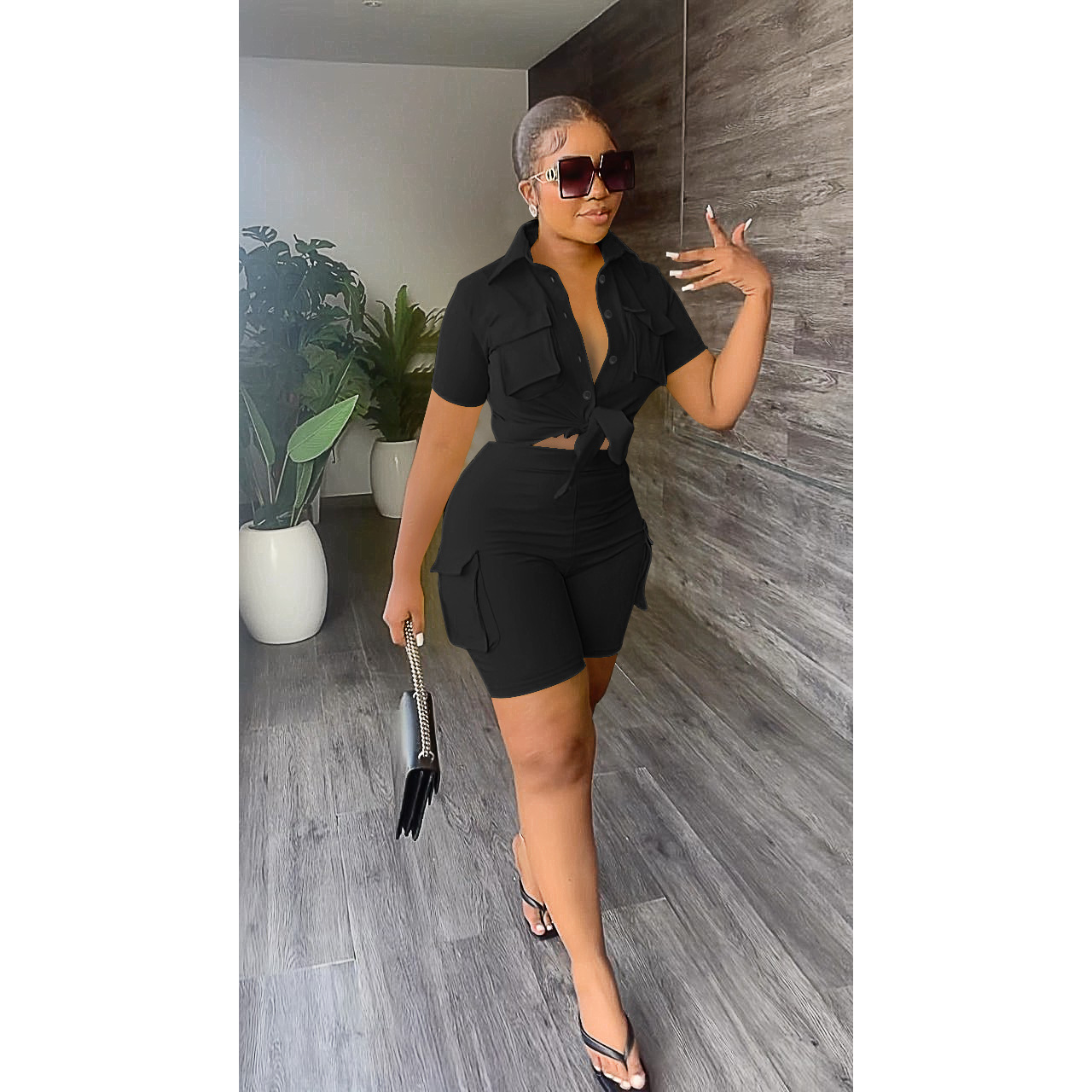 224g Weight Short Sleeve Sleeve Length Street Women'S Streetwear Solid Color Polyester Shorts Co-ord Set Shorts Sets