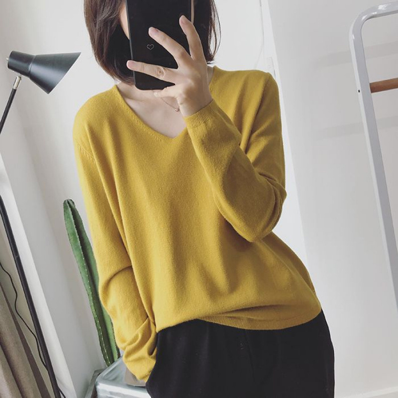 New Mid-Sleeve/Long-Sleeved V-Neck Knitwear for Women, Autumn and Winter Pullover Knitwear, New Korean Style Loose Top and Bottoming Shirt