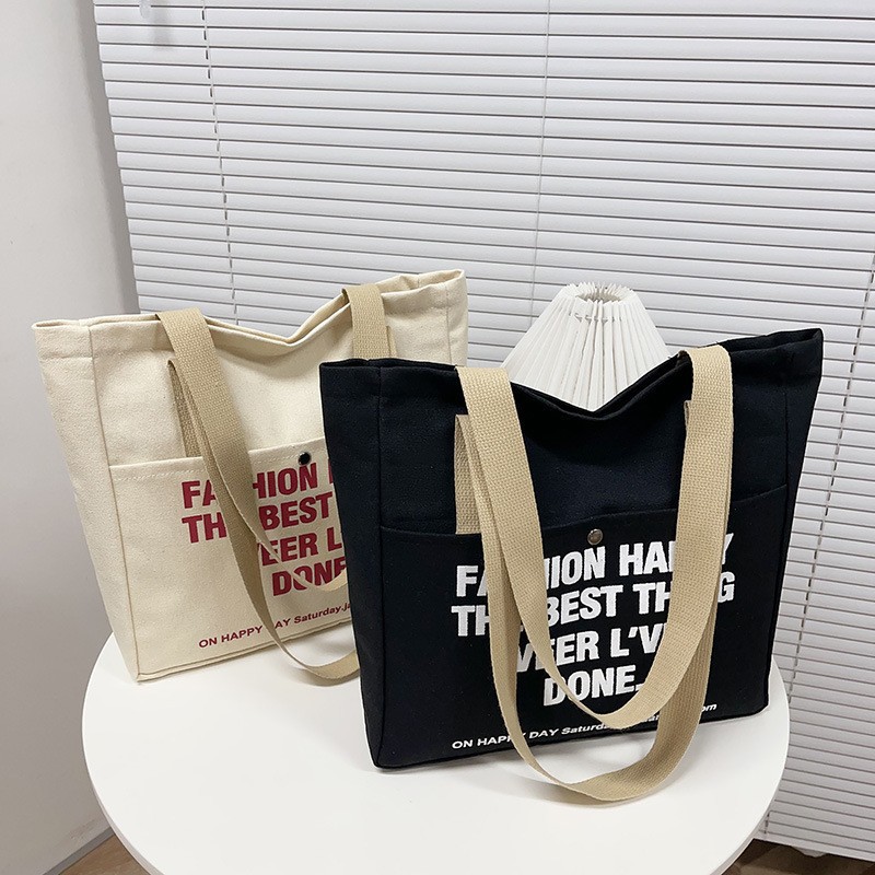 2024新款百搭单肩托特包大容量通勤收纳帆布包ins学生书包休闲包