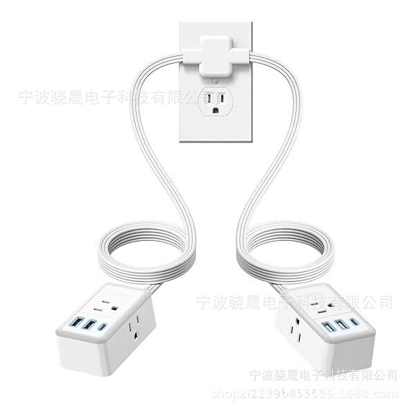 Split-Type Extension Power Strip, Dual Low-Profile Flat Plugs on Both Sides, Dual 3-Grounded Socket Extension