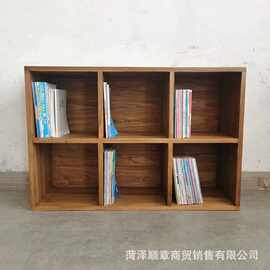 老榆木实木格子书柜复古落地靠墙客厅一体置物架矮柜民宿装饰书柜