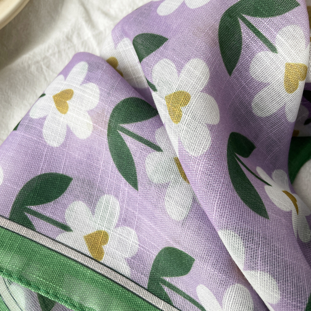 70g Weight Silk Scarf, Kerchief Classification Holiday, Daily Occasion Cotton Material Flower Pattern Summer Season Women's Gender Printing Design Casual, Simple Style Style Women's Casual Simple Style Flower Cotton Printing Silk Scarf Kerchief 3
