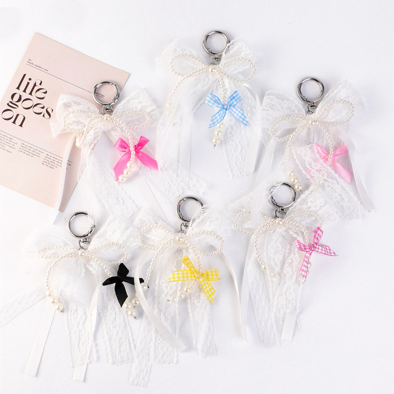 Simple Sweet Cute Pink Lace Imitation Pearl Bow Tassel Butterfly Mesh Bag Pendant Keychain Simple Sweet Cute Pink Lace Imitation Pearl Bow Tassel Butterfly Mesh Bag Pendant Keychain