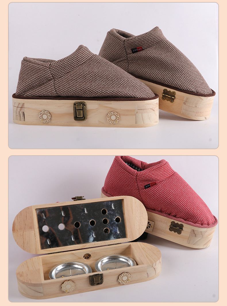 Wooden Foot Moxibustion Shoe with Anti-Slip Pad for Home Warm Moxa Therapy Includes 54 Stone-Ground Moxa Cones preparation
