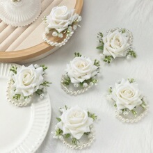 6个亚马逊跨境玫瑰花手腕花伴娘姐妹团装饰花森系新娘佩戴婚礼