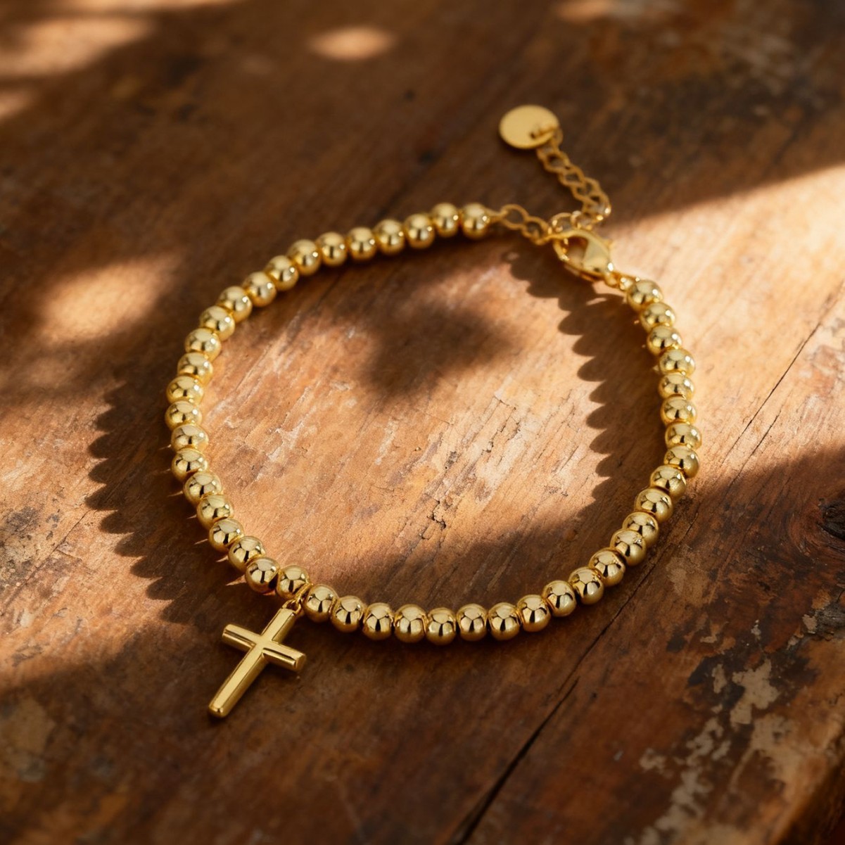 Gold Plated Beaded Bracelet Style Minimalist Fashion Copper Plated Gold Cross Couple Bracelet Versatile Popular_voghion.com