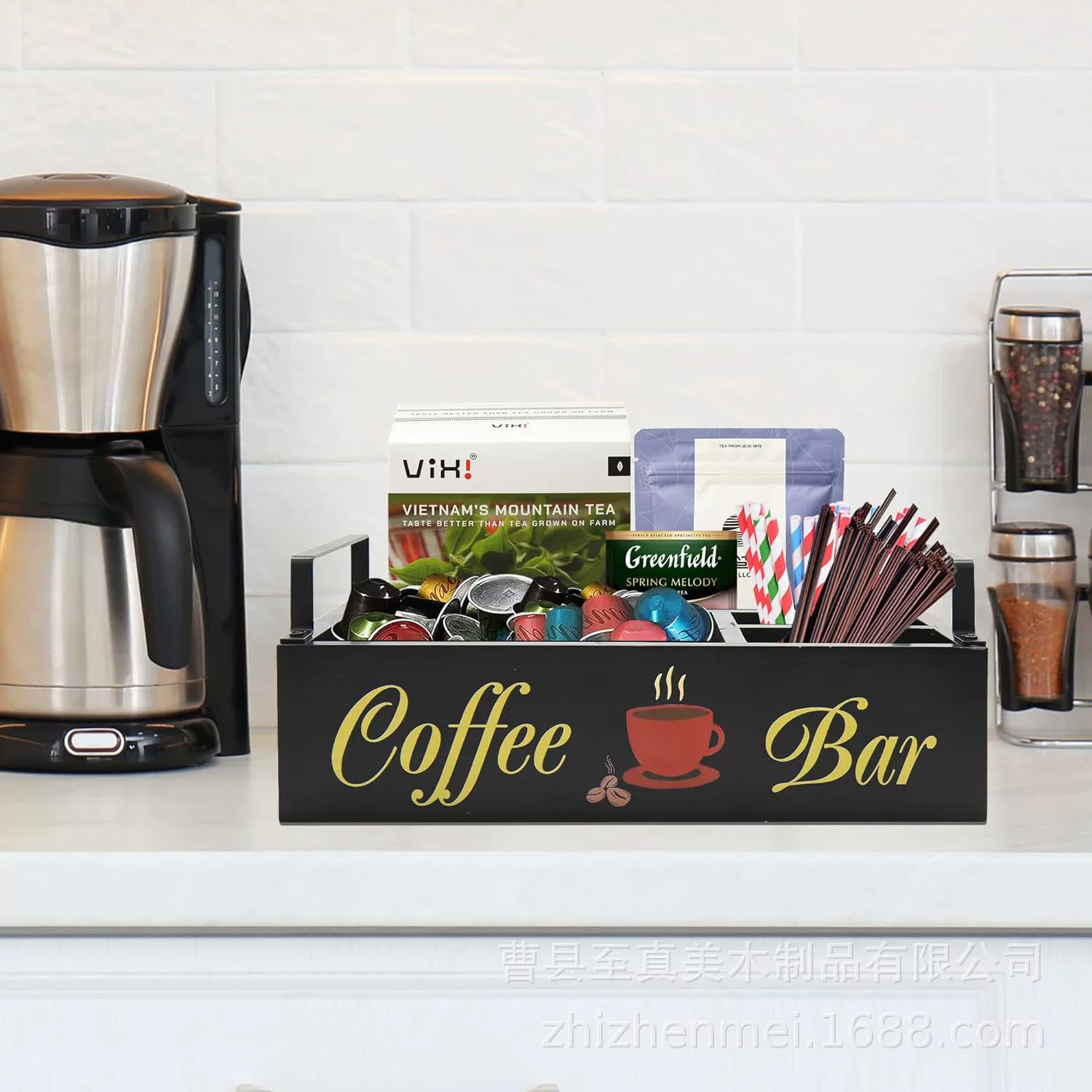 Деревянный ящик для хранения кофейной станции столешница ящик для хранения аксессуаров для кафе с ручкой корзина для кофе деревянная коробка для хранения