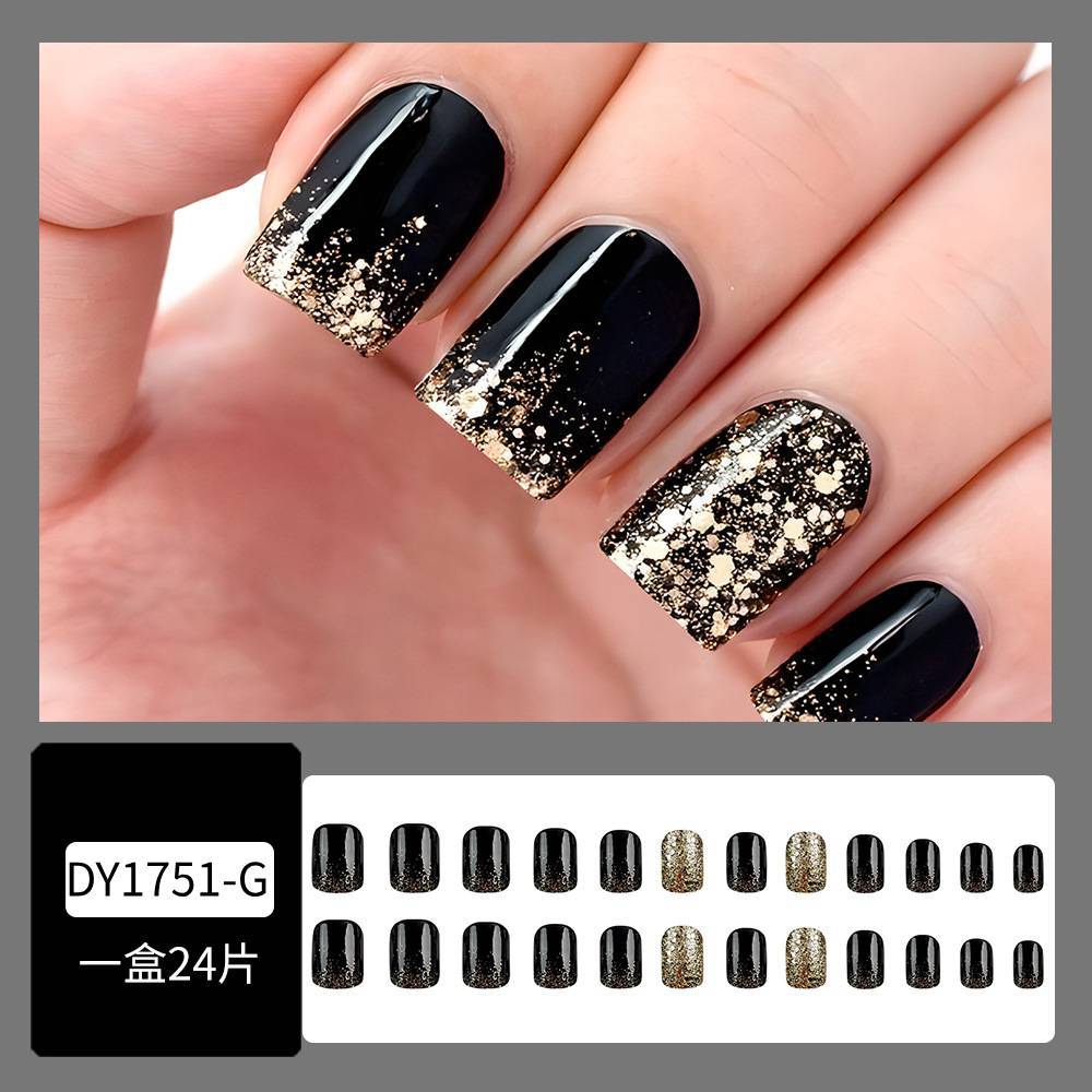 Ventas transfronterizas de polvo dorado brillante de uñas simple parche de uñas dulce cool al por mayor comercio exterior negro desgaste uñas image 7