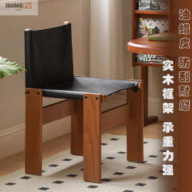 中古风复古风实木餐椅家用侘寂风复古白蜡木靠背北欧设计师僧侣椅