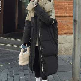美式撞色拼接羽绒棉服女中长2025冬新款韩版宽松棉袄加厚保暖棉衣