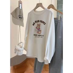 純綿の長袖tシャツの女性の中の長さはサメのズボンの白い底のシャツの上着の秋冬を合わせます。