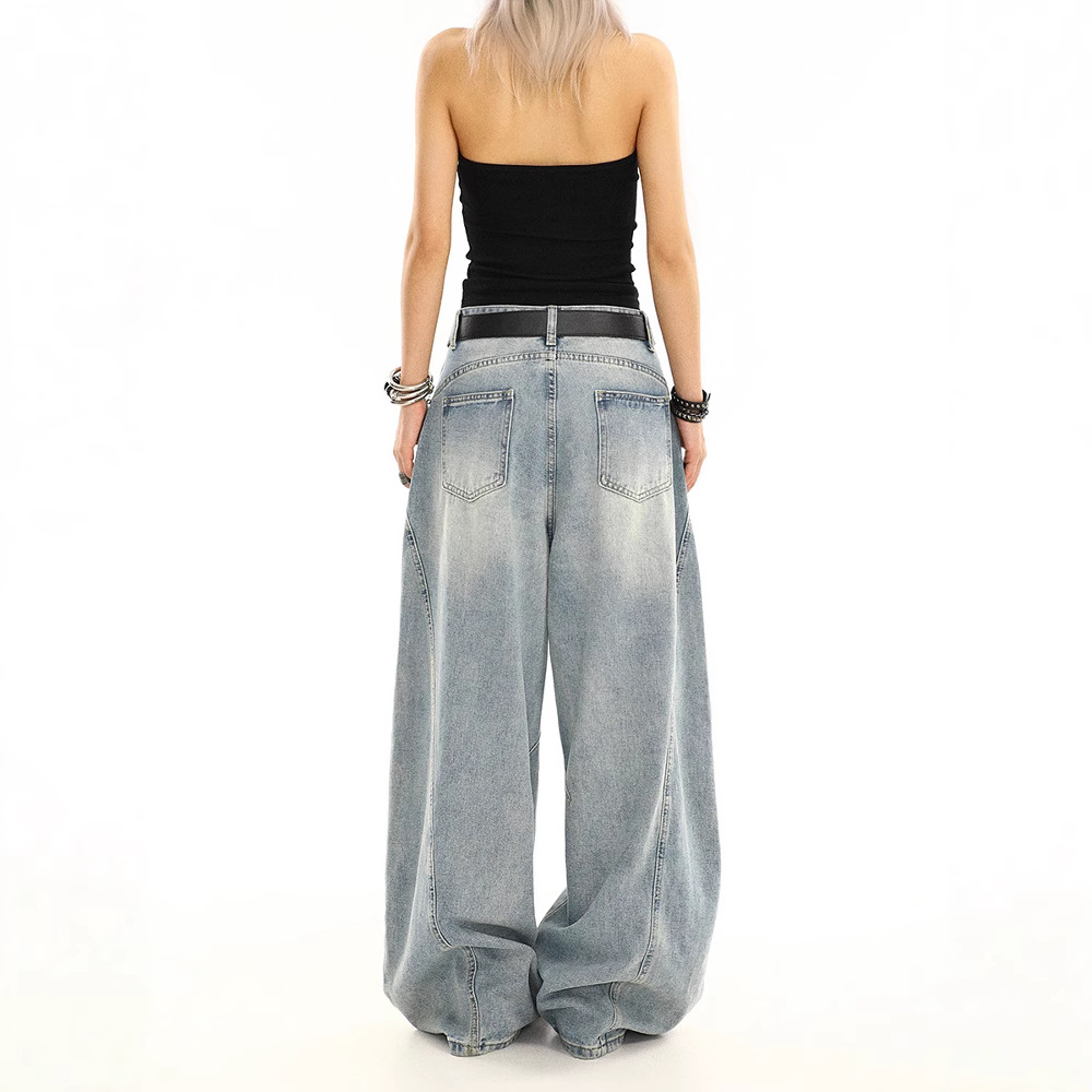 Retro Washed Distressed Loose Straight-leg Wide-leg Pants