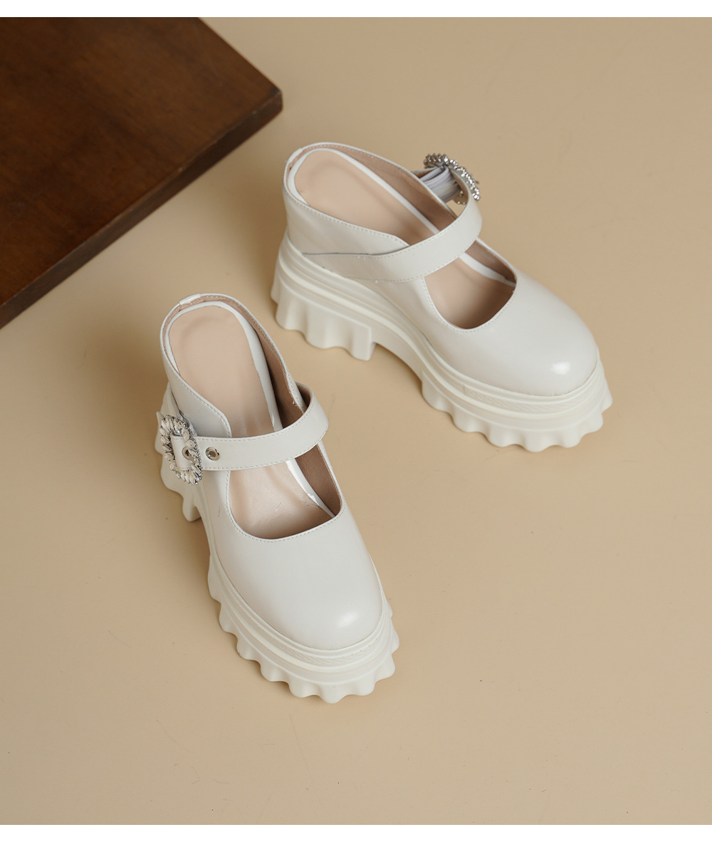 Dép sục Birken đế dày độn cao 12cm, bít mũi khóa đính kim cương, sandal đế xuồng đi hè — Màu đen chi tiết 12