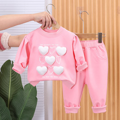 New Round Neck T-Shirt Top Children's Clothing Little Girl Sweatshirt Sweatpants Girls' Long Sleeve Set Kids Spring Outfit Wholesale