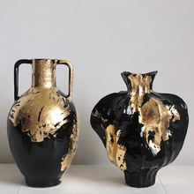 新中式高端轻奢手工金箔花瓶摆件样板房民宿金箔花器酒店玄关装饰