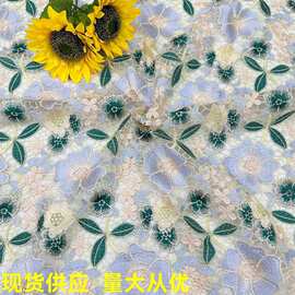 民族风国风布料浅绿色水溶刺绣花边辅料古装汉服旗袍辅料窗帘料子