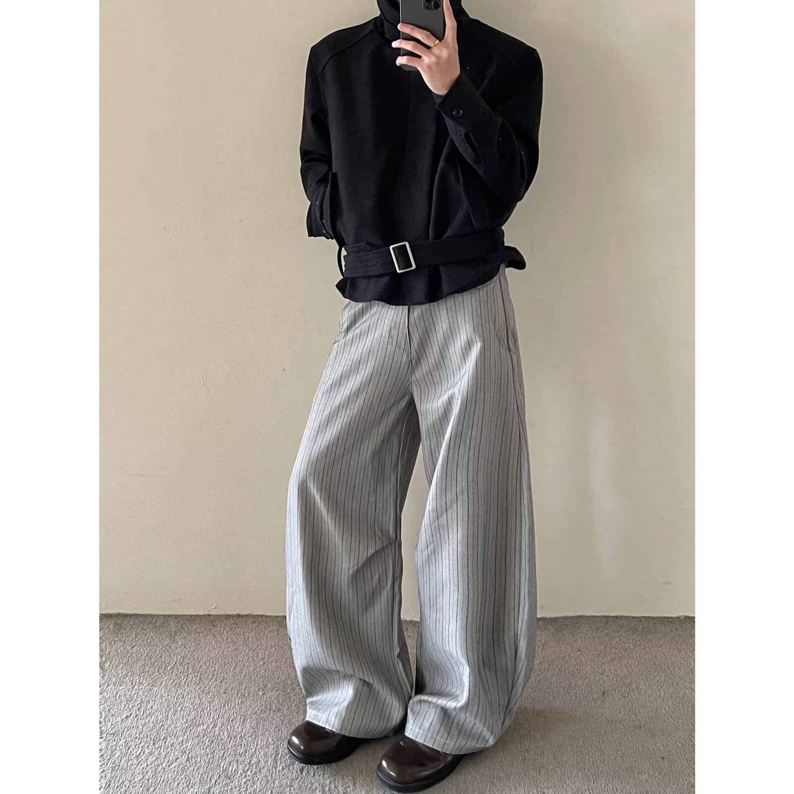 Vatty American Retro Old Money Style Striped Casual Men's Trousers Silhouette Drape Versatile Slimming Commuter Wide-Leg Pants