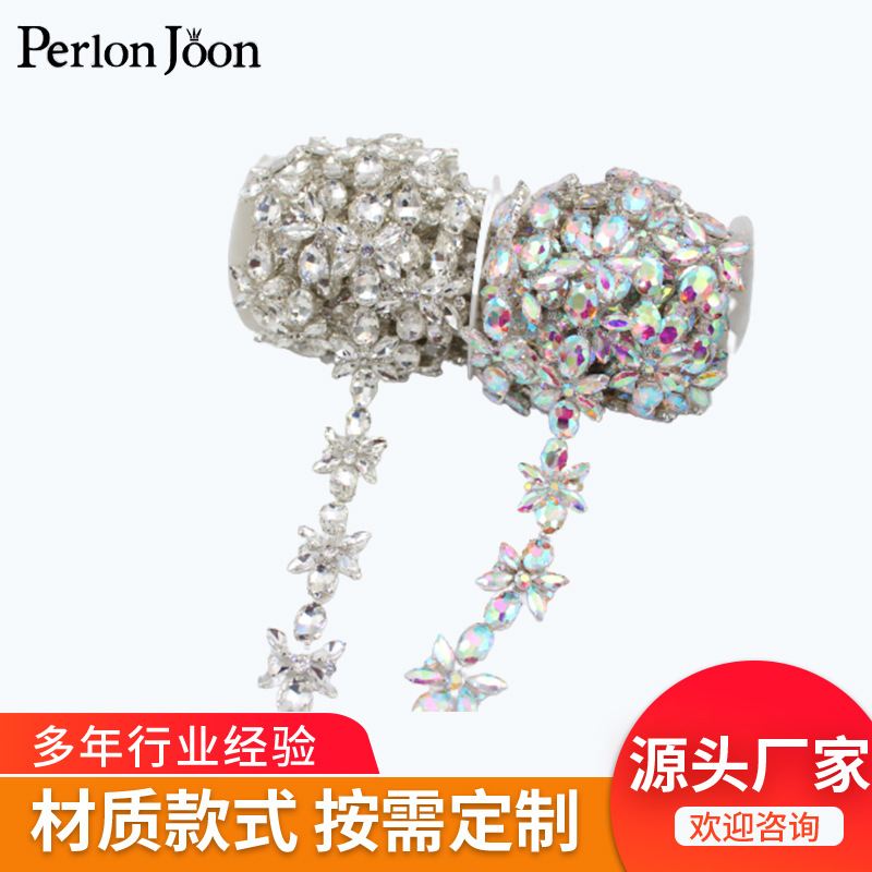 现货服装辅料水钻玻璃装饰蝴蝶 彩色马眼花型码链礼服服饰配件