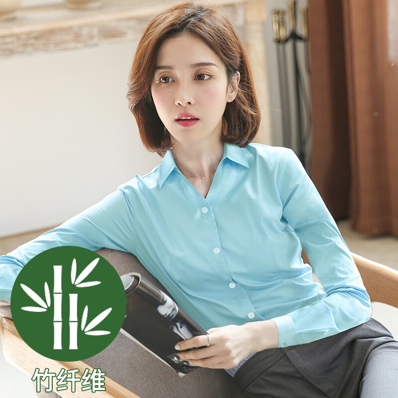 Shufan 竹繊維白シャツ女性の長袖秋と冬のスクエアカラープロフェッショナルフォーマル作業服作業服女性の白シャツ|undefined