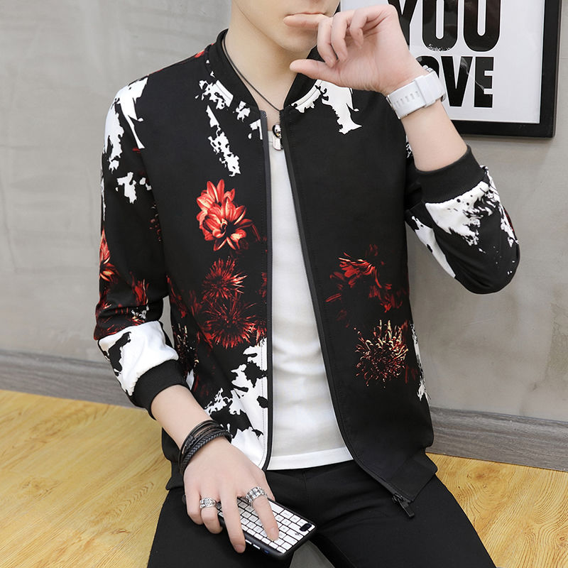 Ropa de primavera y otoño para hombres versión de primavera y otoño para hombres chaqueta de flujo flor otoño chaqueta juvenil coreana delgada Flor de Béisbol Juvenil