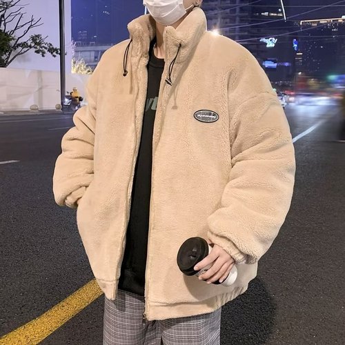 Men's winter padded cotton coat, oversized cashmere fur outerwear, winter clothing, Instagram cotton puffer jacket, dropshipping cotton coat