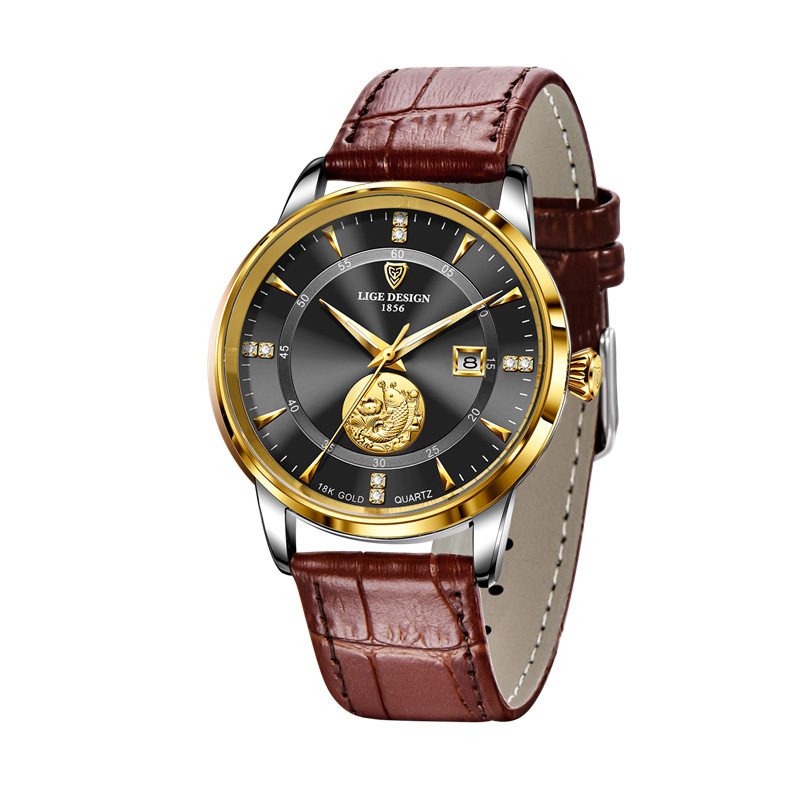 LIGE10050 nuevo Lucky Lotus koi cinturón diamante calendario movimiento de cuarzo reloj regalo conmemorativo